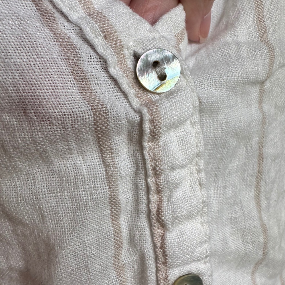 Sigrid Olsen Button Up Women White Striped Linen Roll Tab Sleeve Shirt Size M - Picture 3 of 7